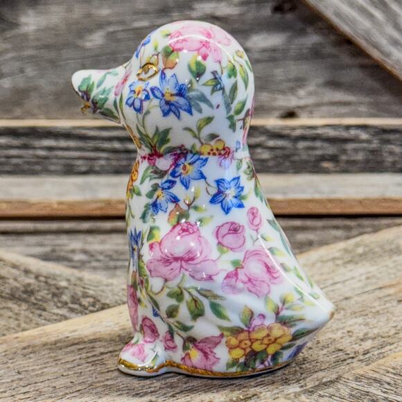 1980 Vintage Nantucket Chintz Porcelain Duck Figurine w/ Gold Accents, 3.5”H - Picture 7 of 10